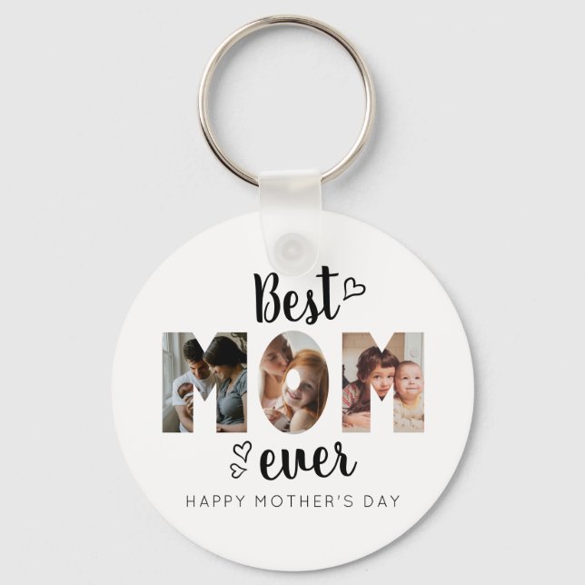 Cute Heart Best Mum Ever 3 Photo Collage Key Ring (Front)