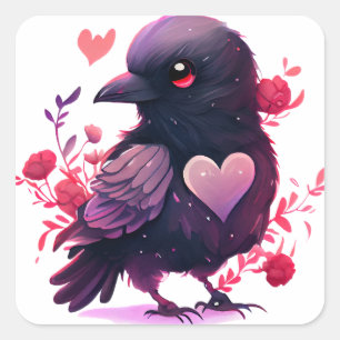 Cute Heart Black Bird Valentine Square Sticker