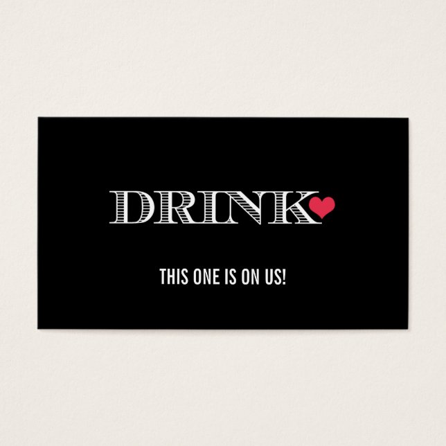 Cute Heart Black Red Wedding Drink Ticket (Front)