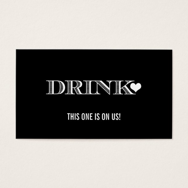 Cute Heart Black & White Wedding Drink Ticket (Front)
