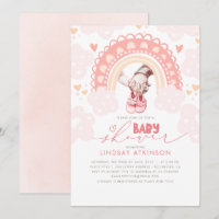 Cute Heart Boho Rainbow Pink Baby Shower