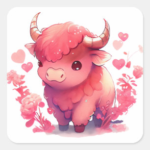 Cute Heart Buffalo Valentine Square Sticker