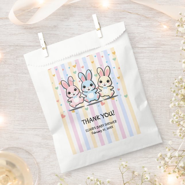 Cute Heart Bunny Hoppers Baby Shower Favour Bags (Clipped)