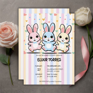 Cute Heart Bunny Hoppers Baby Shower Invitation