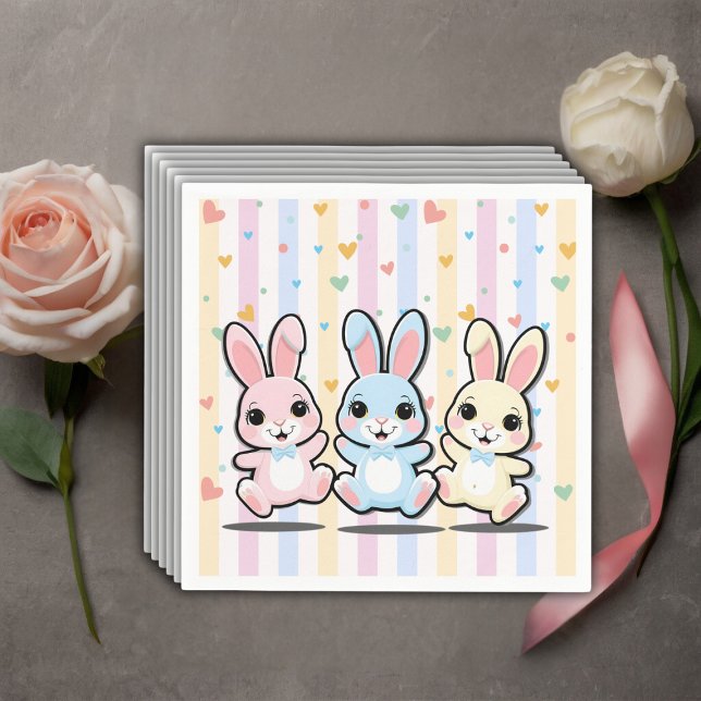 Cute Heart Bunny Hoppers Baby Shower Napkin (Creator Uploaded)