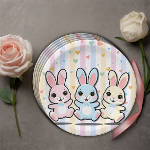 Cute Heart Bunny Hoppers Baby Shower Paper Plate