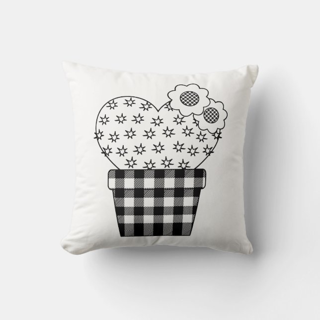 Cute Heart Cactus Plaid Plant Pot Cushion (Front)