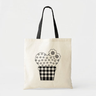 Cute Heart Cactus Plaid Plant Pot Tote Bag