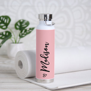Cute Heart Calligraphy Personalized Black Pink Water Bottle