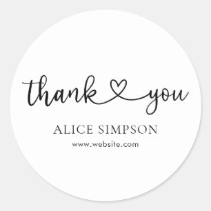 Cute Heart Calligraphy Thank You Classic Round Sticker