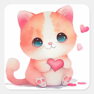 Cute Heart Cat Valentine Square Sticker