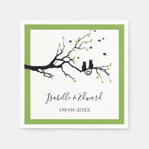 Cute Heart "Cats In Love"  In Tree Green Wedding Napkin