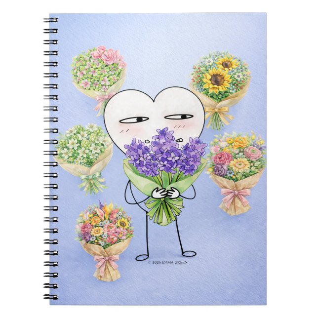Cute Heart Character Flower Notebook (Front)