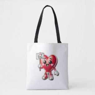Cute Heart Character Holding Love You Tote Bag