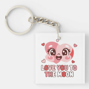 Cute Heart Character Love You To The Moon Key Ring