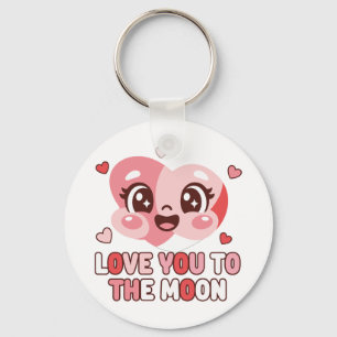 Cute Heart Character Love You To The Moon Key Ring