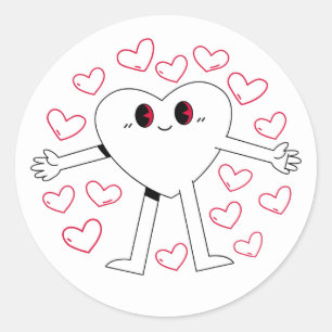 Cute Heart Character Open Arms Red Hearts Classic Round Sticker