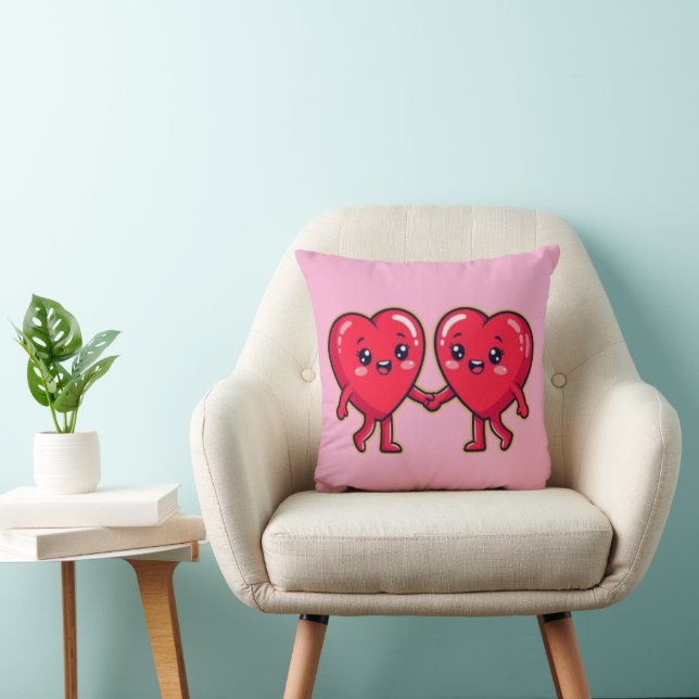 Cute Heart Characters Holding Hands Cushion (Chair)