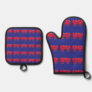 Cute Heart Characters Holding Hands Oven Mitt & Pot Holder Set