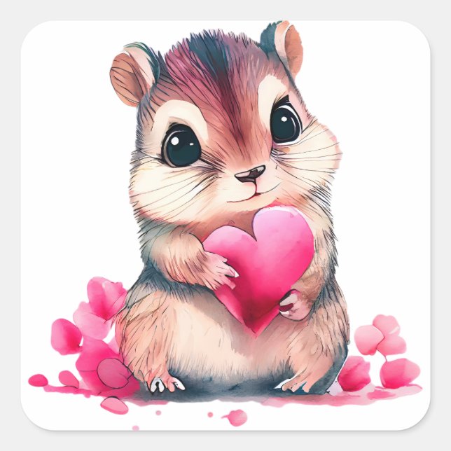 Cute Heart Chipmunk Valentine Square Sticker (Front)