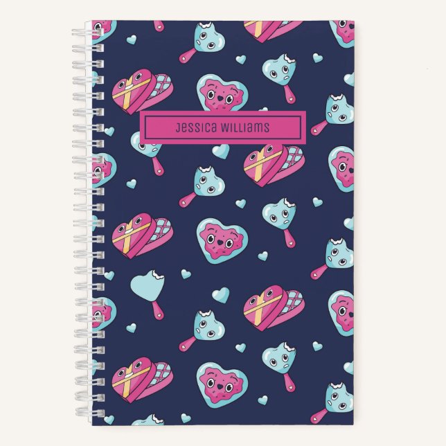Cute Heart Chocolate Cookies Pattern Sweet Dessert Notebook (Front)