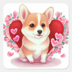 Cute Heart Corgi Dog Valentine  Square Sticker