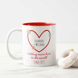 Cute Heart Couple Wedding Anniversary Valentines Two-Tone Coffee Mug