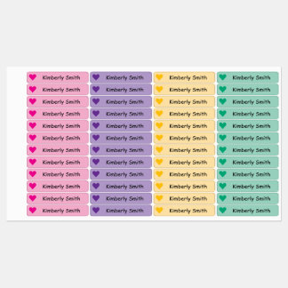 Cute Heart Custom  Skinny  Name Labels - Iron On -