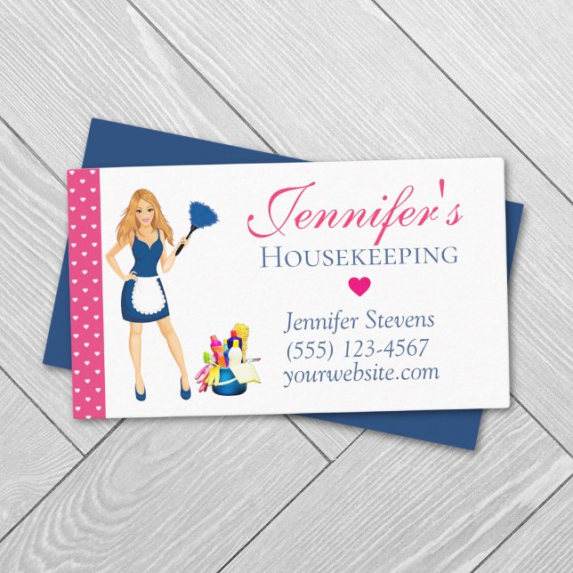 Cute Heart Design Maid House Cleaning Services Business Card (Creator Uploaded)