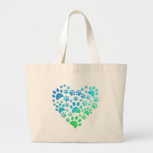 Cute Heart Dog Paws  Funny  For Animal Lovers Large Tote Bag