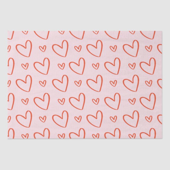 Cute heart doodles - pink & red tissue paper (Front)