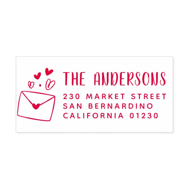 Cute Heart Envelope Modern Name & Return Address Self-inking Stamp (Design)