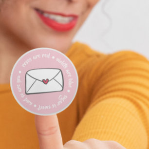 Cute Heart Envelope Roses are Red Violets are Blue Classic Round Sticker
