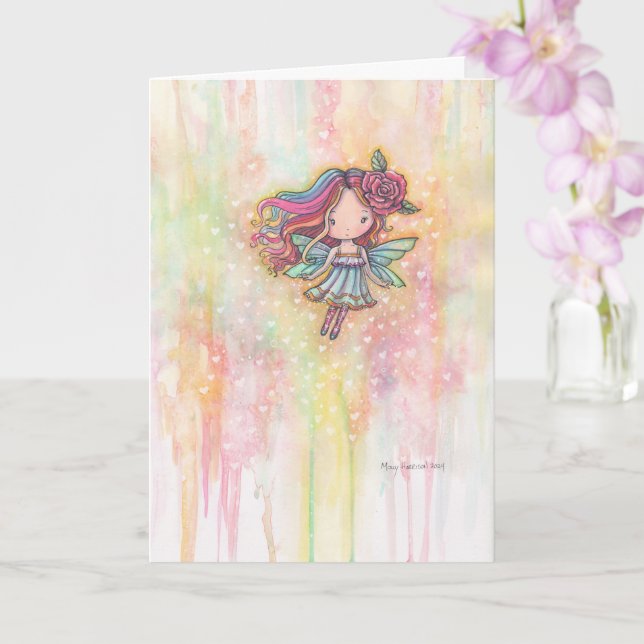 Cute Heart Fairy Watercolor Artwork  Card (Orchid)