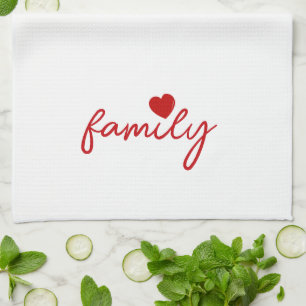 Cute Heart Family Custom Text Tea Towel