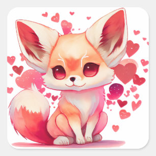 Cute Heart Fox Valentine  Square Sticker