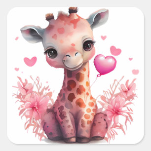 Cute Heart Giraffe Valentine Square Sticker