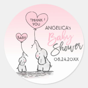 Cute Heart Girl Pink Elephant Mummy & Baby Shower Classic Round Sticker