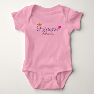 Cute Heart Gold Crown Princess Pink Personalised Baby Bodysuit