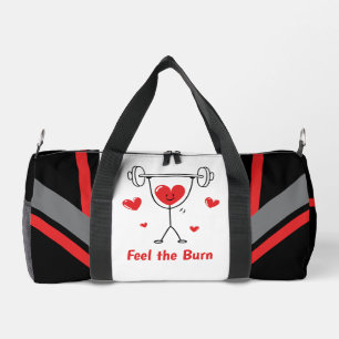Cute Heart Gym Workout Feel the Burn Design Duffle Bag