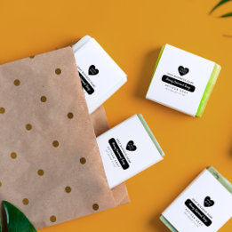 Cute Heart Handmade Product Name In Script Rubber Stamp