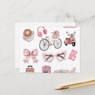 Cute Heart Hands Emoji Pin - Pink Bow Aesthetic Ac Holiday Postcard