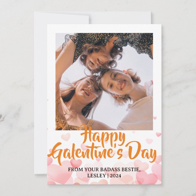 Cute Heart Happy Galentines day bestie Photo Holiday Card (Front)