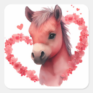 Cute Heart Horse Valentine Square Sticker
