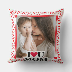 Cute HEART I LOVE YOU MOM Mother's Day Photo Gift Cushion