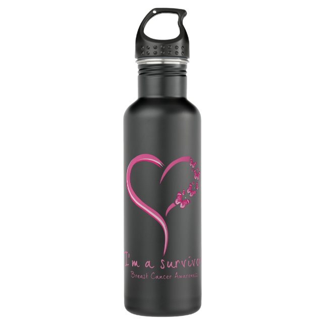 Cute Heart I’m A Survivor Breast Cancer Awareness 710 Ml Water Bottle (Front)