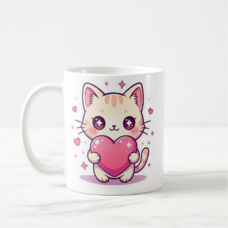 Cute Heart Kitten Mug - Aesthetic Pastel Cat Coffe