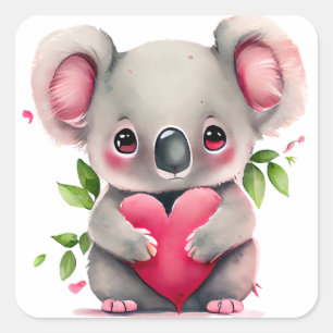 Cute Heart Koala Bear Valentine Square Sticker