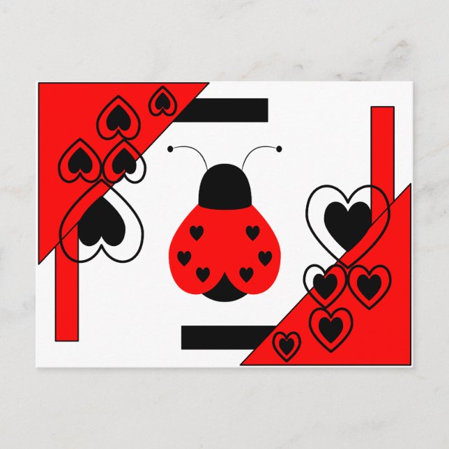Cute Heart Ladybug Valentine Postcard (Front)