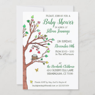 Cute Heart Leaves and Bird Nest Baby Shower Invitation